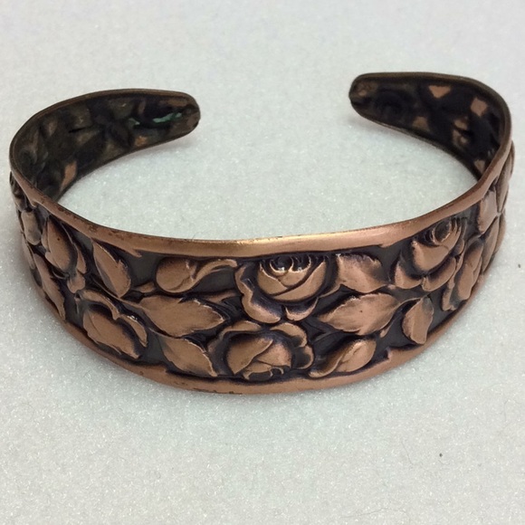 FINAL SALE PRICE Stamped Copper Cuff and Hand Beaded Bracelet x 2 - Picture 2 of 5